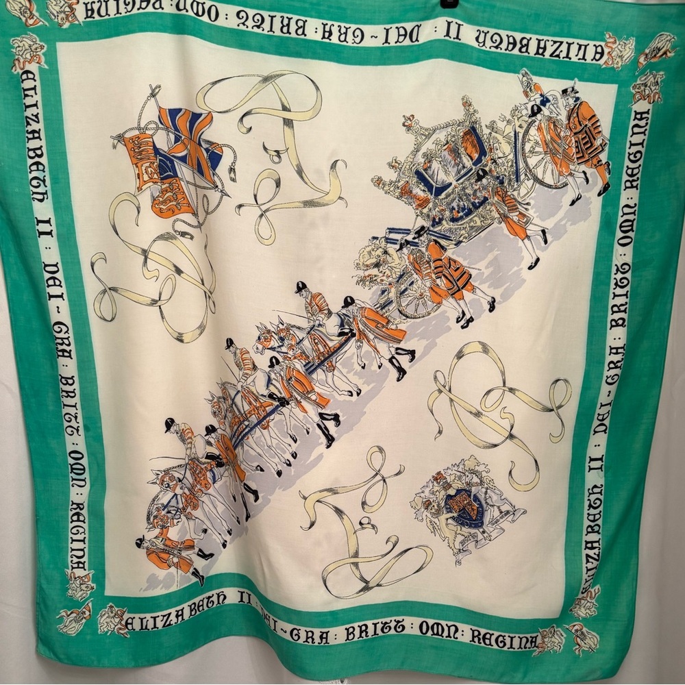 Vtg Scarf Commemorating the Coronation of Queen Elizabeth II in 1953 Collectible